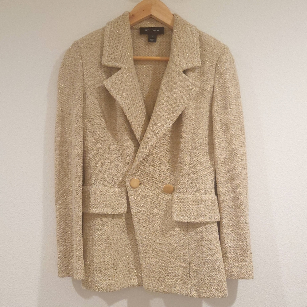 St. John Gold metallic knit blazer size 0 in excellent condition